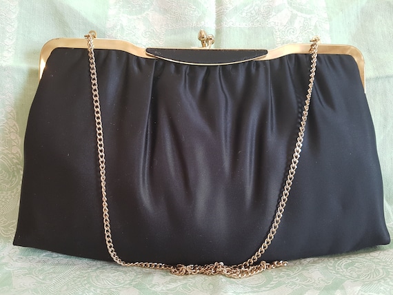 Vintage 50s Art Deco black purse clutch evening ba