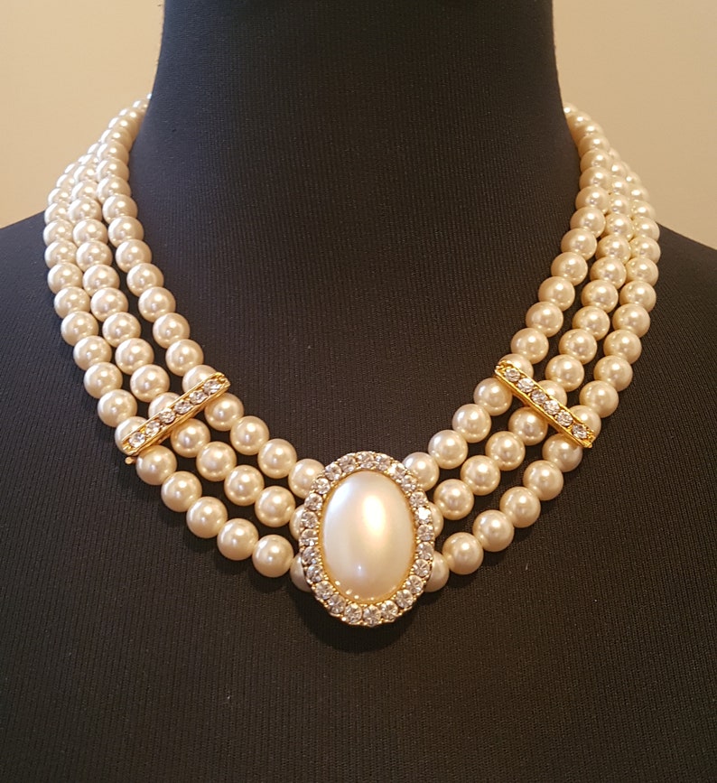 bib earrings wedding set Vintage faux pearl collar necklace