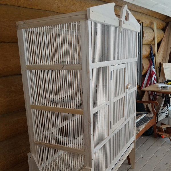 Handmade parakeet/finch cage Hardwood with flat front