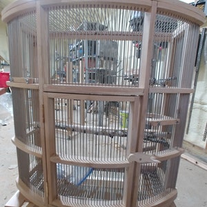 Handmade parakeet/finch cage hardwood and stainless bar with round front unstained