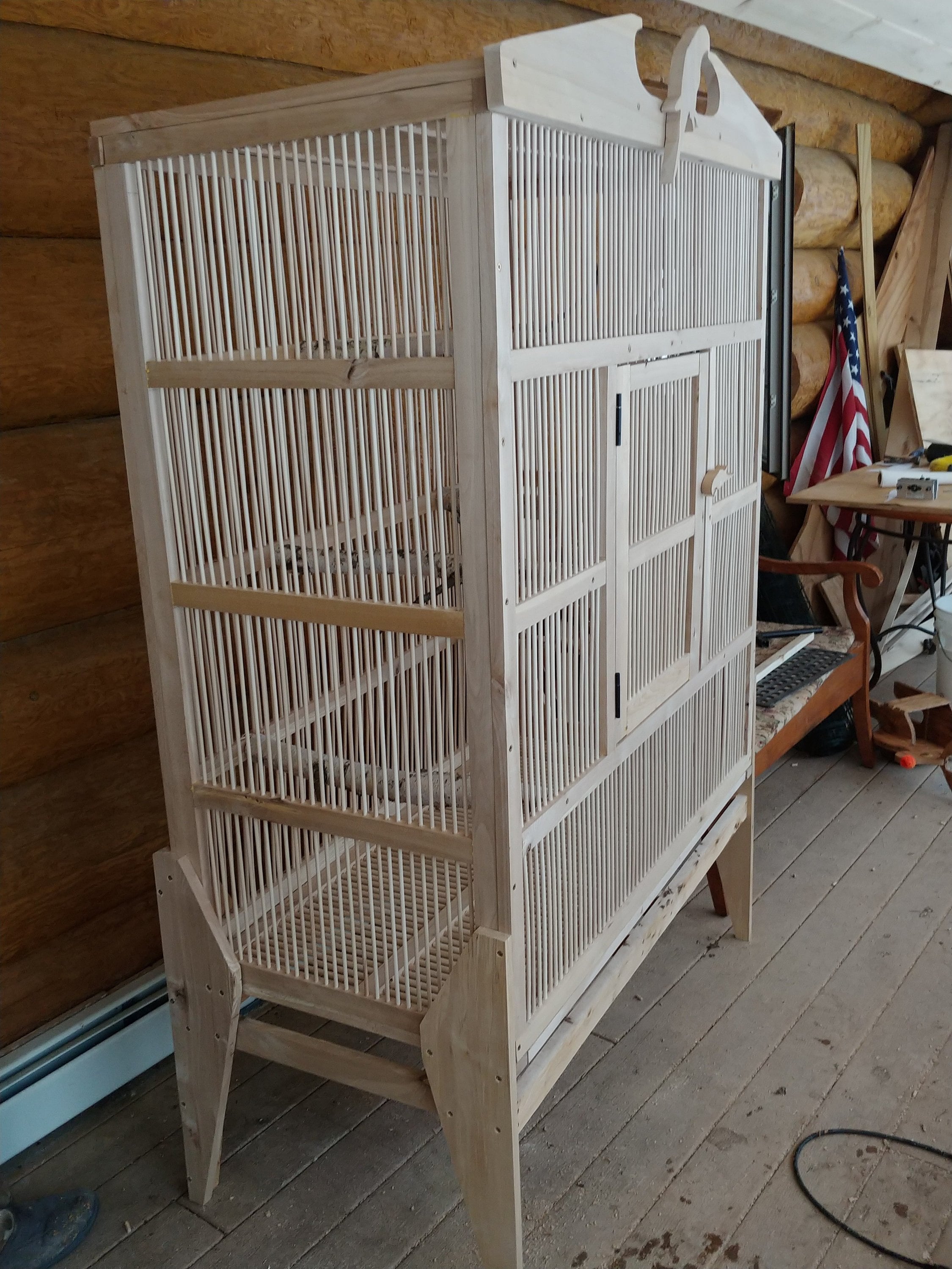 Handmade Parakeet/Finch Cage Hardwood With Flat Front Unstained