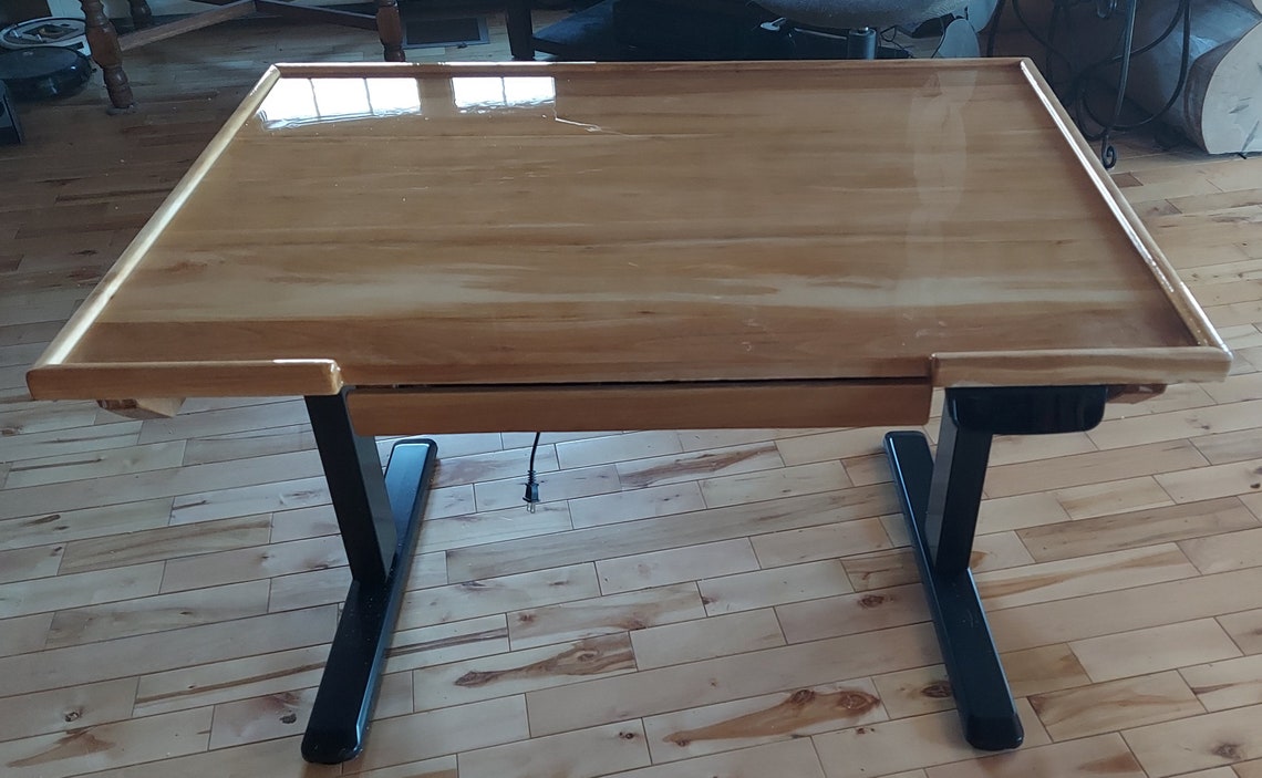 Hardwood Sit / Stand Desk W. Epoxy Finish on Desktop Etsy