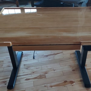 hardwood sit / stand desk w. epoxy  finish on desktop