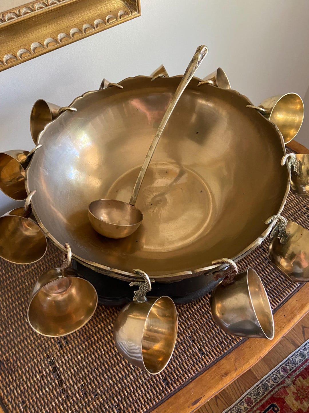Brass Punch Bowl. Includes 12 Brass Cups and Ladle. Statement Piece. - Etsy