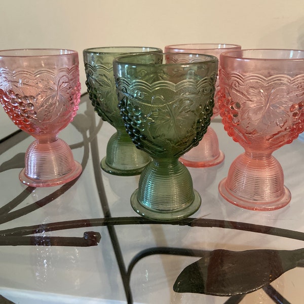 Vintage depression pink and green glassware-set of 5.