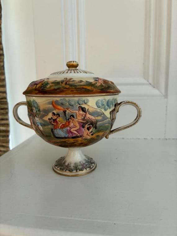 Capodimonte Style Lidded Trinket Vase, Unique Decor