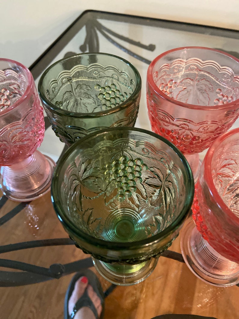 Vintage Depression Pink and Green Glasswareset of 5. Etsy