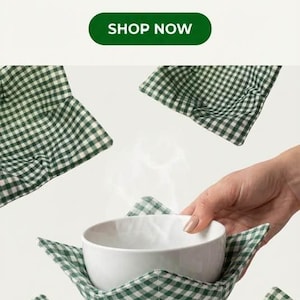 Zestaw trzech uchwytów na miski w kratkę o wymiarach 10X10, nadających się do mikrofalówki