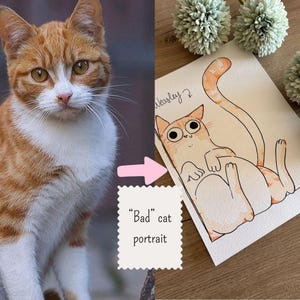 Lelijk kattenportret, slecht getekend portret, lelijk portret, dieren, slecht getekende kat, lelijke dieren, origineel cadeau, aanpasbaar