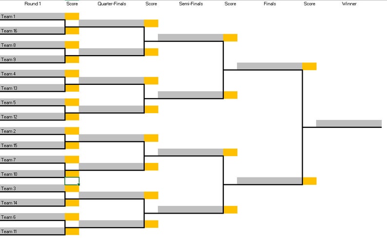 Single Elimination Tournament Bracket Excel Etsy