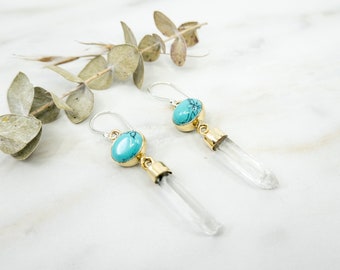 QUARTZ Dangle Earrings | Brass Earring | Geometric Earrings | Bohemian Earrings | Quartz Point Earrings