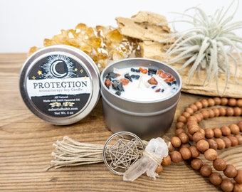 PROTECTION INTENTION Candle  | Manifestation Candles | Aromatherapy Soy Candles | Crystal Infused Candles