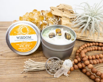 WISDOM INTENTION Candle  | Manifestation Candles | Aromatherapy Soy Candles | Crystal Infused Candles