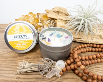 ENERGY INTENTION Candle  | Manifestation Candles | Aromatherapy Soy Candles | Crystal Infused Candles
