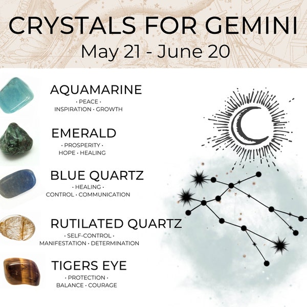 GEMINI Zodiac Crystal Set | Crystals for Gemini | Zodiac Crystal Set | Gemini Birthday Gift