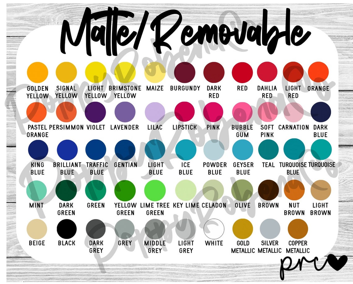 Oracal 631 Color Chart, Matte Vinyl Color Chart, Custom Color Chart ...