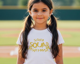 Maglietta da baseball personalizzata "Sister Squad" - Nome e colore della squadra personalizzati - Taglia GIOVANI - Sconti all'ingrosso e taglie per adulti disponibili