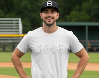 Maglietta da baseball 6+4+3=2 - Maglietta da baseball Double Play in lingua dei segni americana (ASL) - Scegli i tuoi colori - Oltre 75 colori!