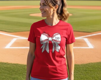 Maglietta da baseball personalizzata con fiocco: il nome della tua squadra e il numero del giocatore! - La tua squadra, il tuo numero! - Maglietta per mamma o sorella che ama il baseball - Oltre 75 colori di magliette!