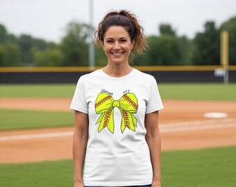 Maglietta personalizzata con fiocco per softball: il nome della tua squadra e il numero del giocatore! - La tua squadra, il tuo numero! - Maglietta per mamma o sorella da softball - Oltre 75 colori di magliette!