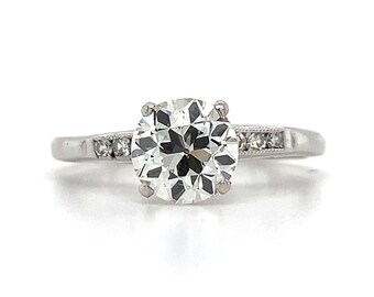 Vintage Platinum European Cut 1.16CT Center W/ Single Cut Diamonds Ring Size 5.5
