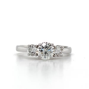14k White Gold Three-Stone Round Diamond Engagement Ring Size 7.5