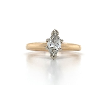 14k Yellow Gold Marquise Cut Diamond .49ct Solitaire Engagement Ring Size 4.5