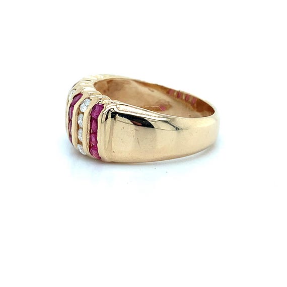 14k Yellow Gold Alternating Rows Round Ruby and D… - image 9
