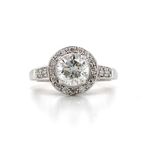 14k White Gold 1.02ct Center Round Diamond Halo Round Engagement Ring Size 7