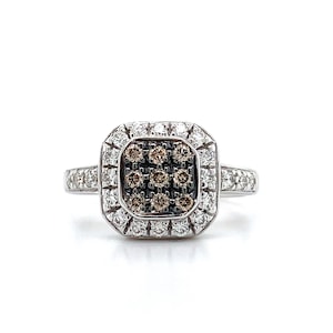 Le Vian 14k White Gold Chocolate Brown & Vanilla White Diamond Halo Ring Size6.5