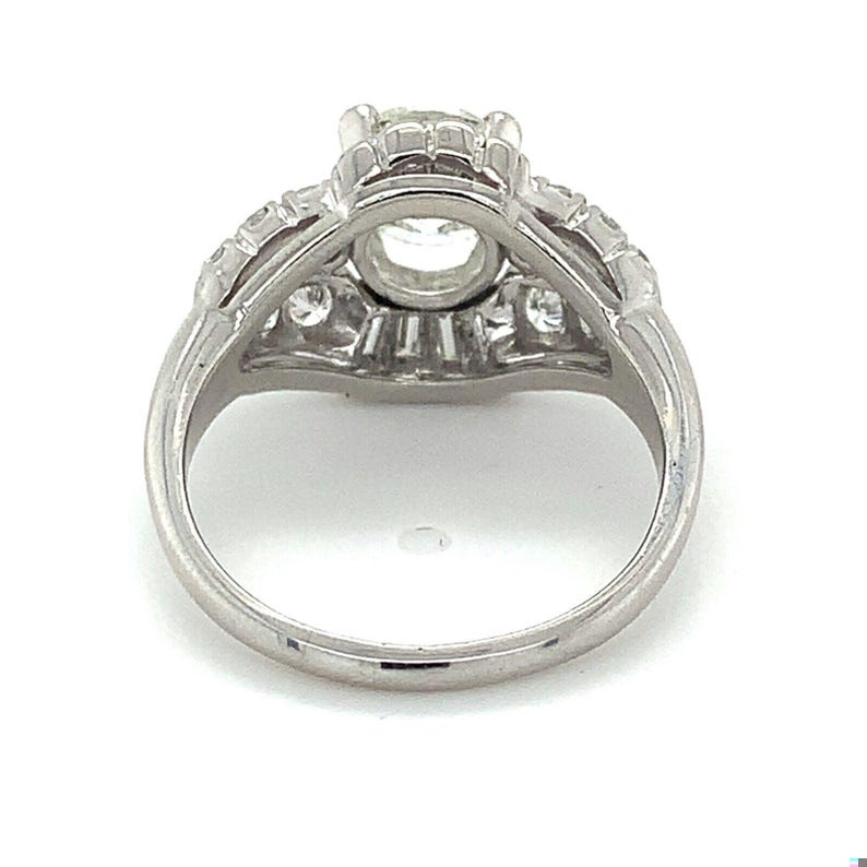 Vintage Iridium Platinum Round Cut Diamond W/ Single & Baguette Cut Diamond Ring