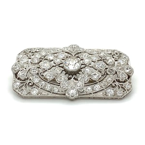 Art Deco Antique Platinum Old European Cut Chunky Diamond 3.5CTTW Milgrain Pin