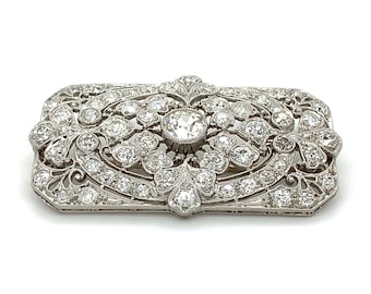 Art Deco Antique Platinum Old European Cut Chunky Diamond 3.5CTTW Milgrain Pin