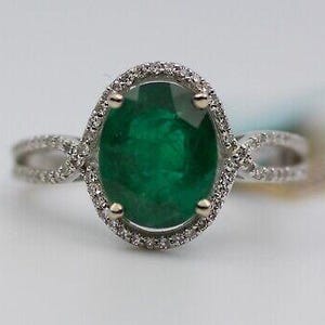 Effy 14k White Gold Oval Emerald With Round Diamond Ring Size 7 MSRP 7,849