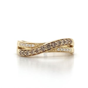Le Vian 14k Yellow Gold Chocolate Brown & White Round Diamond Cross Over Band
