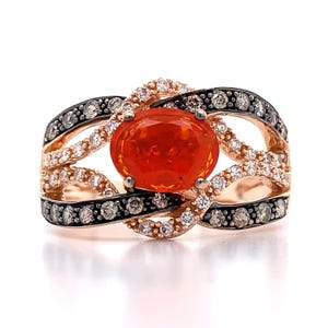 Le Vian 14k Rose Gold Oval Fire Opal With Chocolate & Vanilla Diamonds Ring