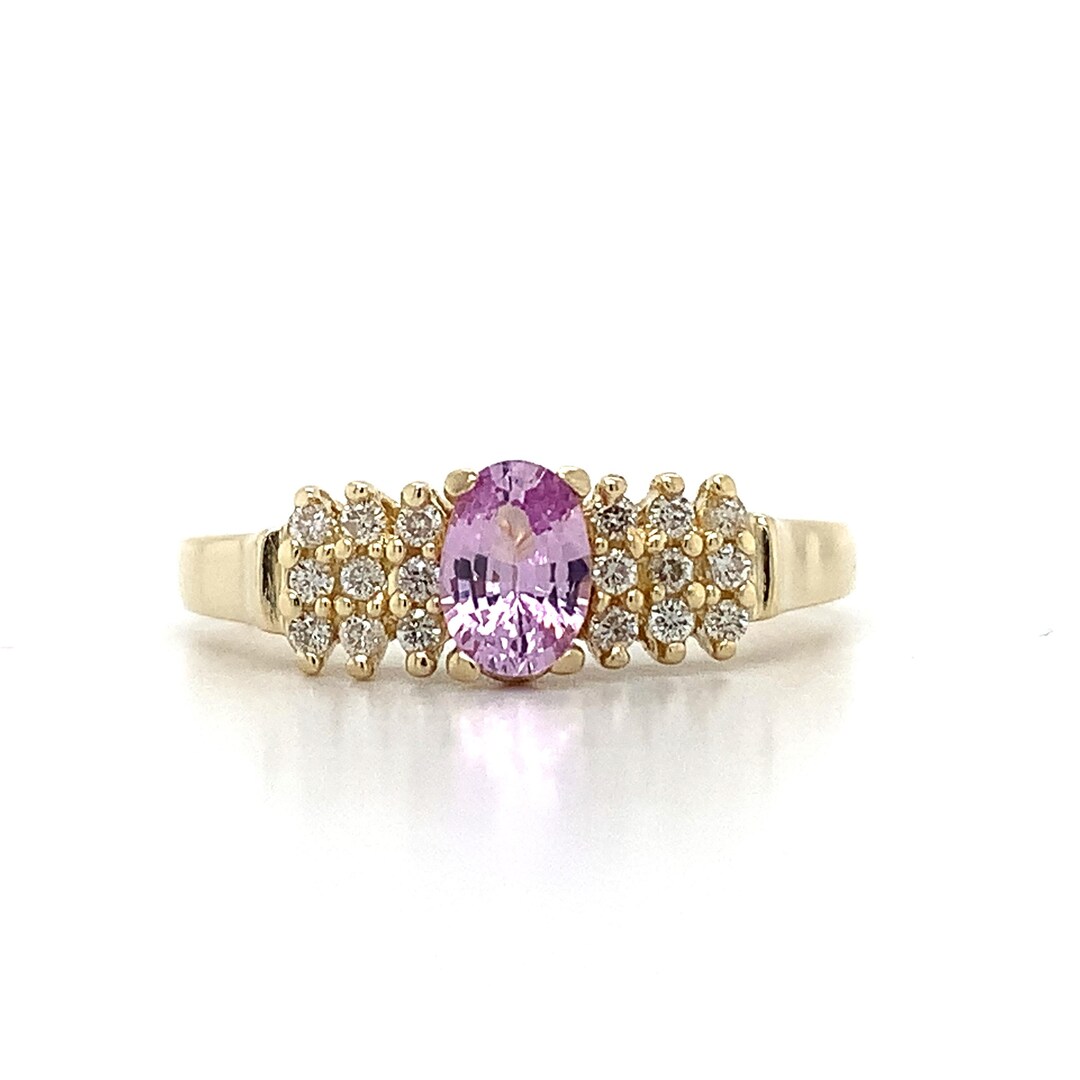 Effy Bh 14k Yellow Gold Oval Pink Sapphire W/ Round White Diamond Ring ...