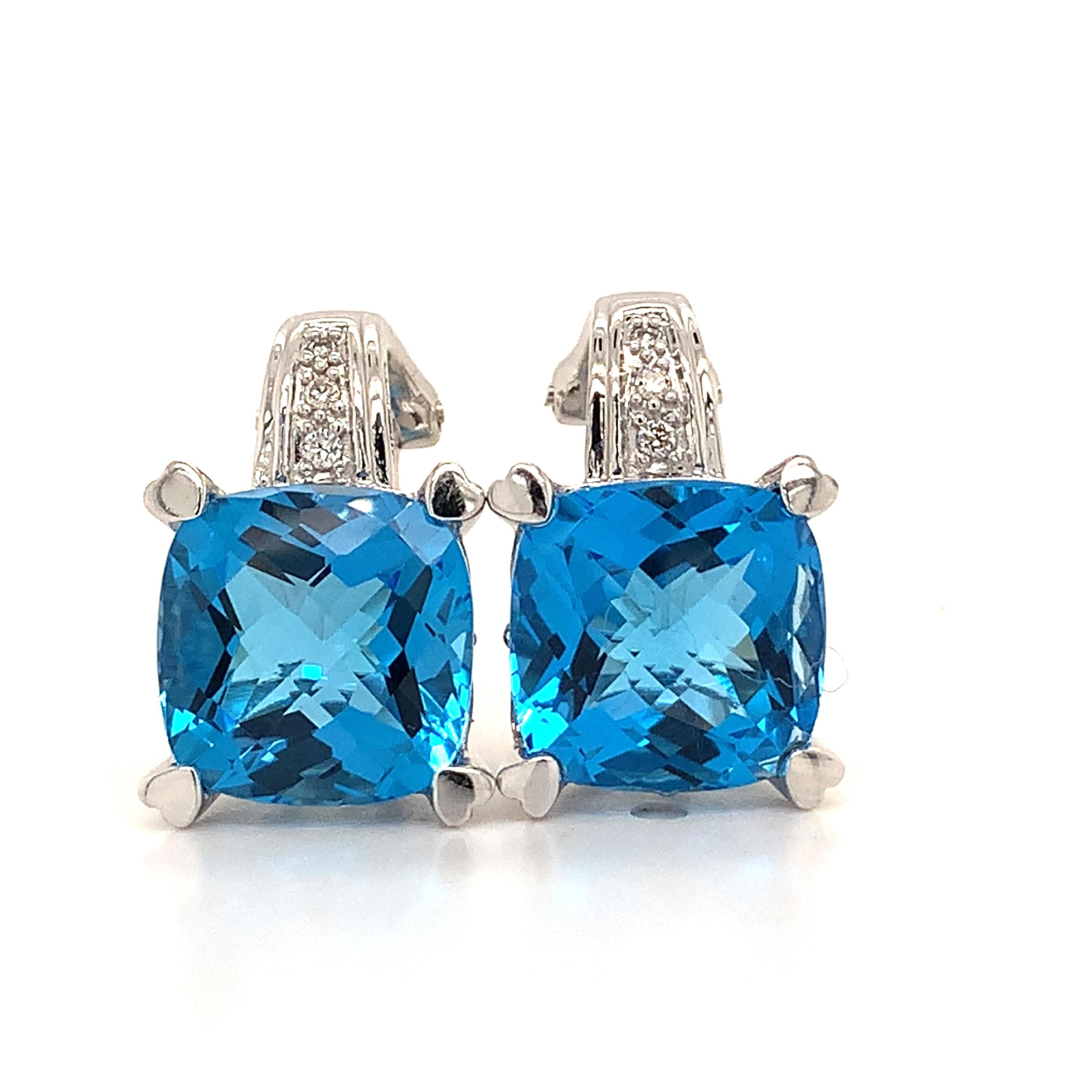BH Effy 14k Weißgold Kissen Blautopas W / Pave Runde Diamanten Ohrclips