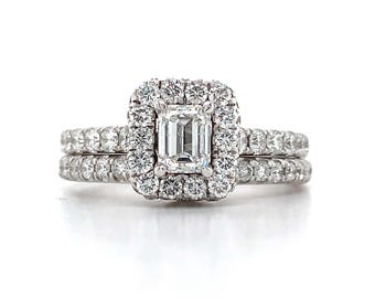 Neil Lane 14k White Gold Emerald Cut Round Diamond Halo Wedding