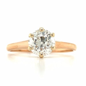 Vintage 14k Rose Gold 1CT Round European Cut Diamond Solitaire Engagement Ring