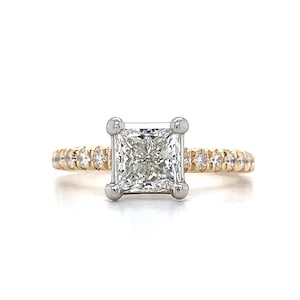 14k Yellow Gold 1ct Princess Cut Center W/ Round Diamond Engagement Ring