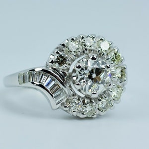 Corte europeu de platina vintage com diamante baguete e anel de diamante de corte único tamanho 6 imagem 3