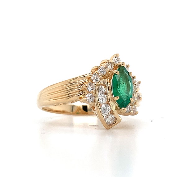 14k Yellow Gold Green Marquise Emerald W/ Round W… - image 2