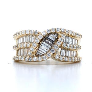 14k Yellow Gold Pave 3ctw Round & Channel Set Baguette Diamond Wide Band Ring