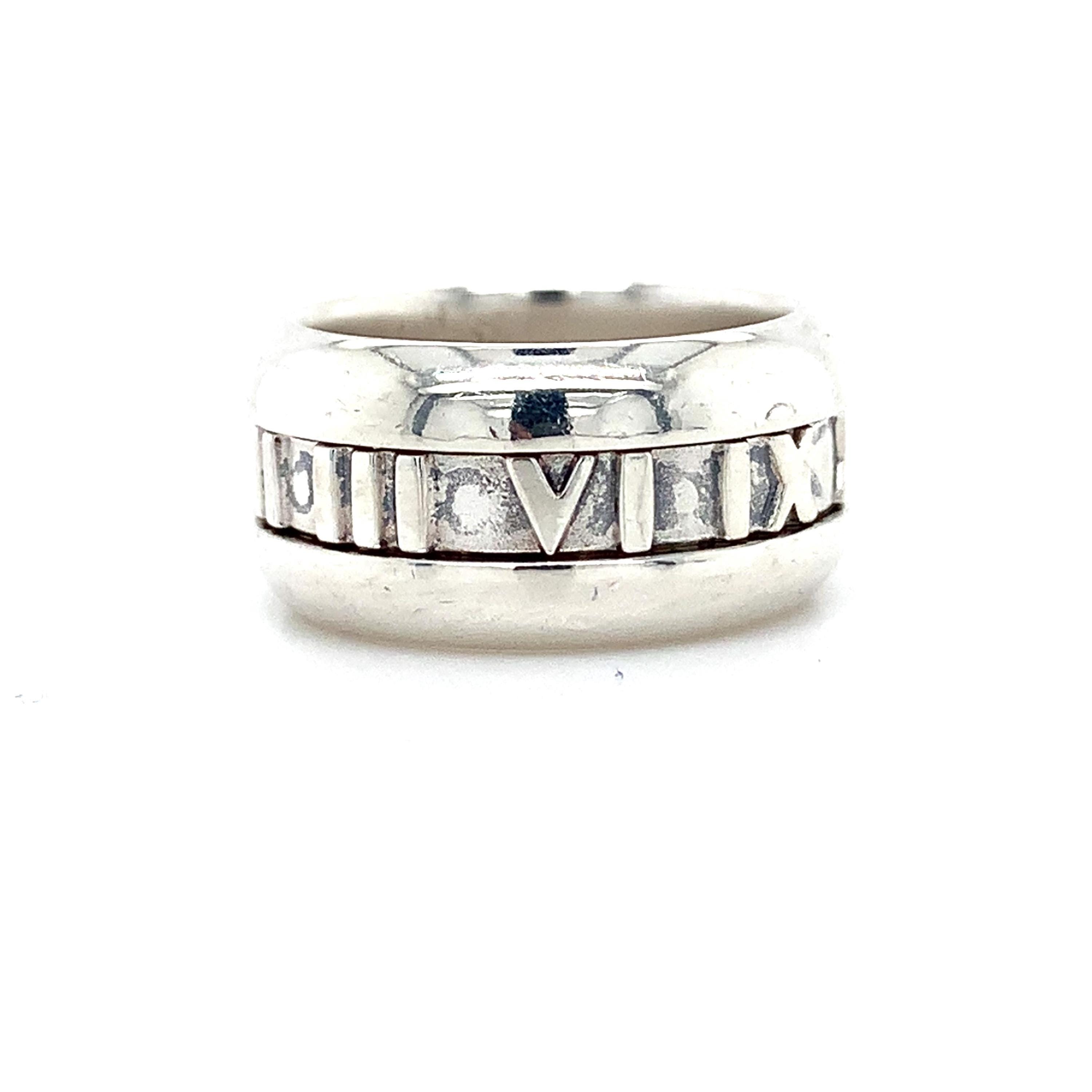 Tiffany & Co. 2003 Sterling Silver Atlas Roman Stencil Wide Band
