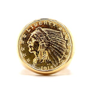 Vintage Men's 14k Yellow Gold Liberty Indian Head 1915 Dollar Coin Signet Ring