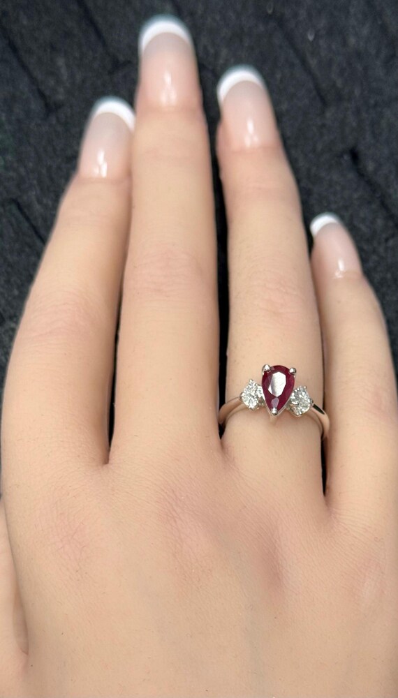 Platinum Gia Burma Pear Shape Ruby With Pear Shap… - image 4