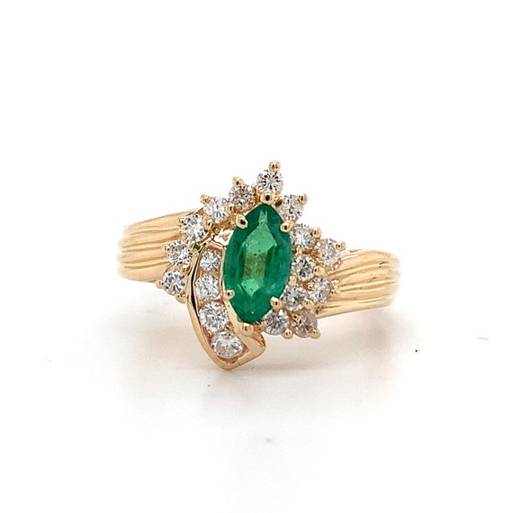 14k Yellow Gold Green Marquise Emerald W/ Round W… - image 1