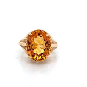 Vintage 18k Yellow Gold Oval Orange Citrine Solitaire Cocktail Ring Size 5