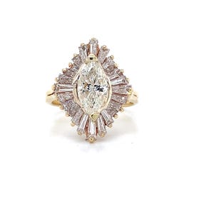 14k Yellow Gold .97ct Gia Marquise Cut With Baguette Diamond Ballerina Ring